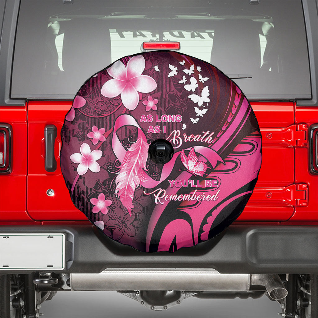 Memorial Breast Cancer Support Spare Tire Cover Plumeria Floral Tribal Pattern