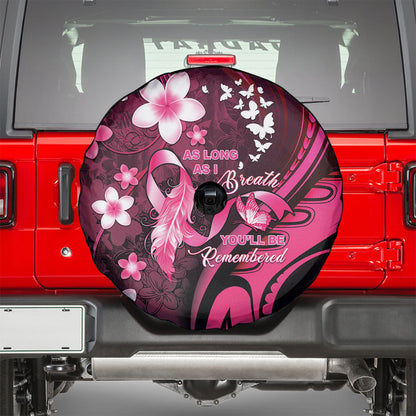 Memorial Breast Cancer Support Spare Tire Cover Plumeria Floral Tribal Pattern