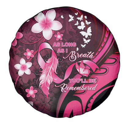 Memorial Breast Cancer Support Spare Tire Cover Plumeria Floral Tribal Pattern