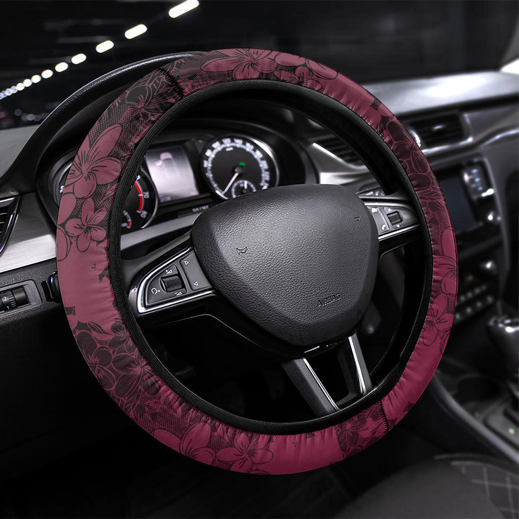 Memorial Breast Cancer Support Steering Wheel Cover Plumeria Floral Tribal Pattern