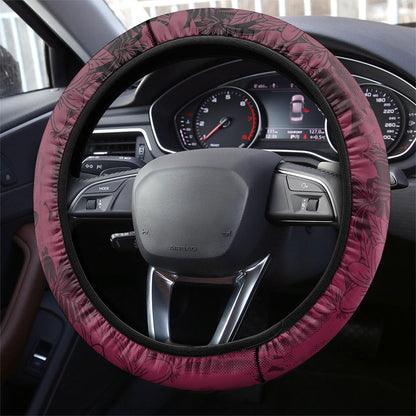 Memorial Breast Cancer Support Steering Wheel Cover Plumeria Floral Tribal Pattern