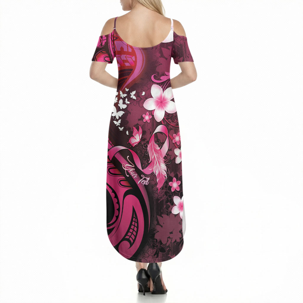 Personalised Memorial Breast Cancer Support Summer Maxi Dress Plumeria Floral Tribal Pattern