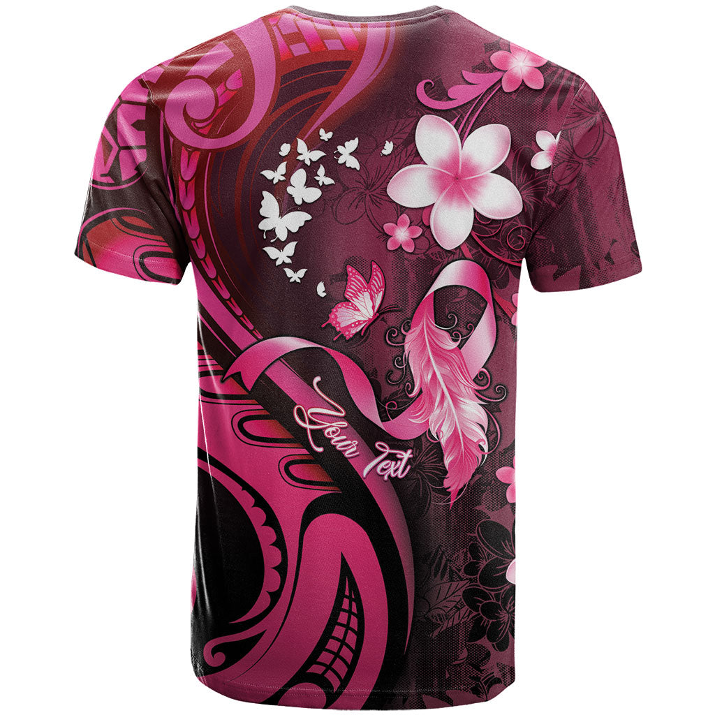 Personalised Memorial Breast Cancer Support T Shirt Plumeria Floral Tribal Pattern