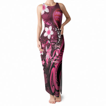 Personalised Memorial Breast Cancer Support Tank Maxi Dress Plumeria Floral Tribal Pattern