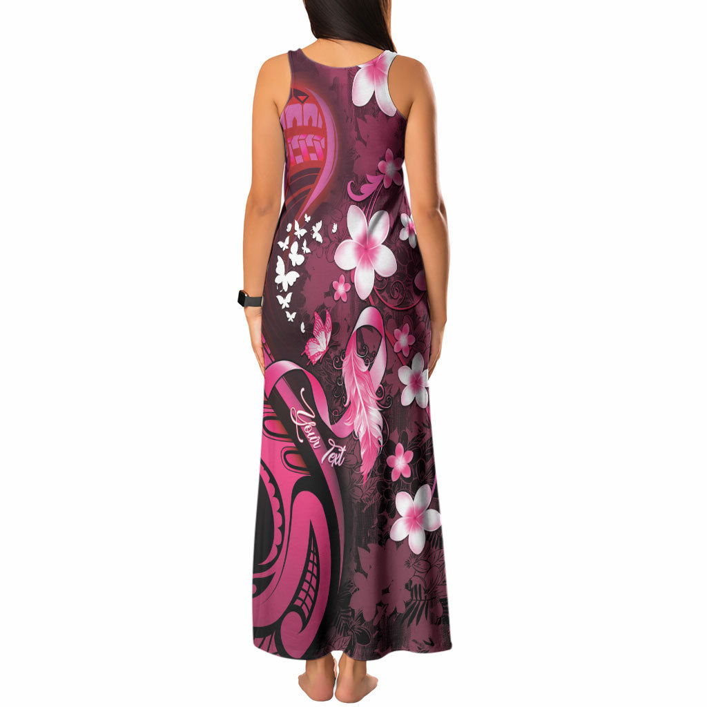 Personalised Memorial Breast Cancer Support Tank Maxi Dress Plumeria Floral Tribal Pattern
