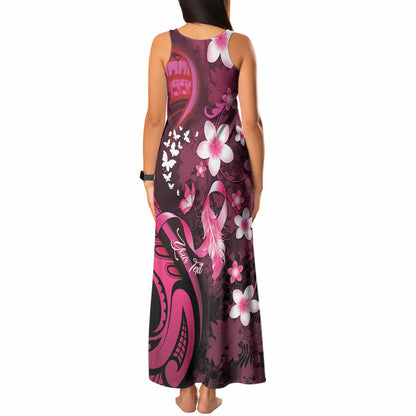 Personalised Memorial Breast Cancer Support Tank Maxi Dress Plumeria Floral Tribal Pattern