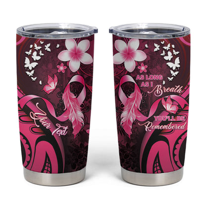 Personalised Memorial Breast Cancer Support Tumbler Cup Plumeria Floral Tribal Pattern