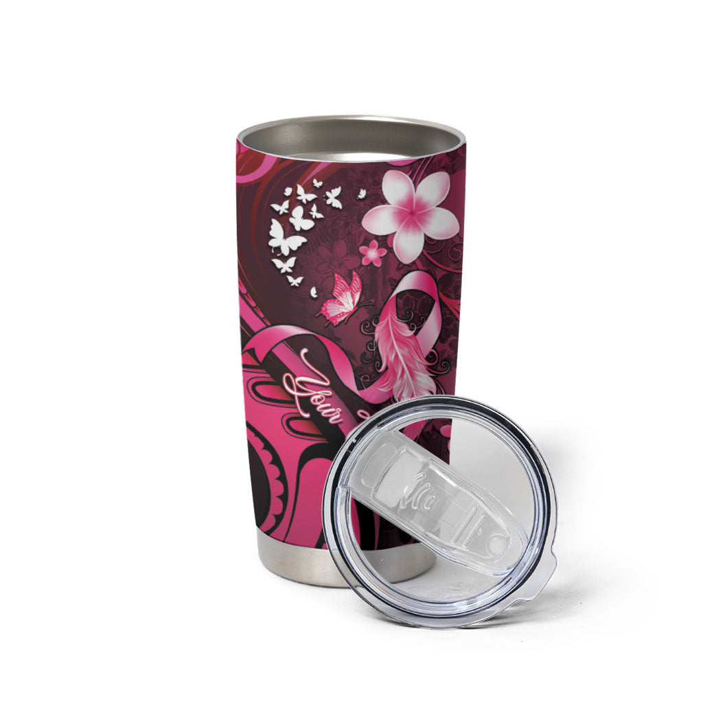 Personalised Memorial Breast Cancer Support Tumbler Cup Plumeria Floral Tribal Pattern