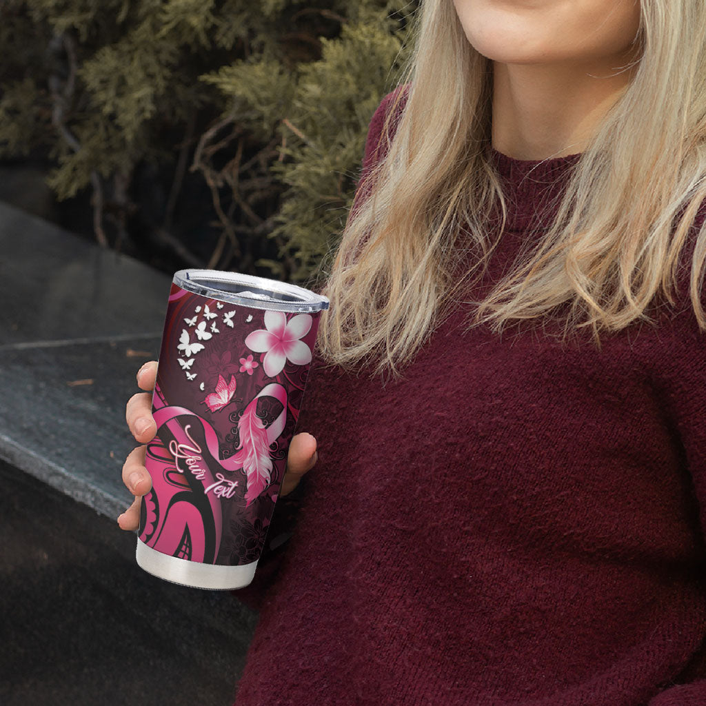 Personalised Memorial Breast Cancer Support Tumbler Cup Plumeria Floral Tribal Pattern