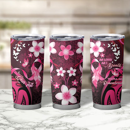 Personalised Memorial Breast Cancer Support Tumbler Cup Plumeria Floral Tribal Pattern