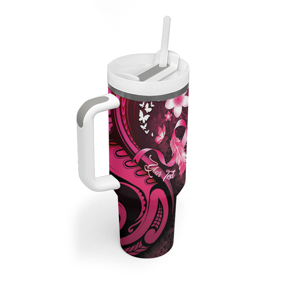 Personalised Memorial Breast Cancer Support Tumbler With Handle Plumeria Floral Tribal Pattern