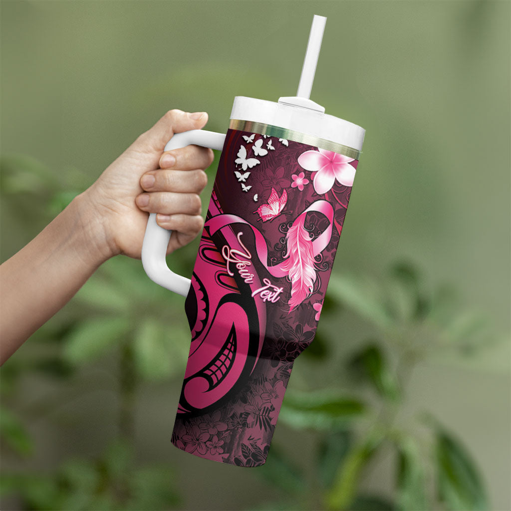 Personalised Memorial Breast Cancer Support Tumbler With Handle Plumeria Floral Tribal Pattern