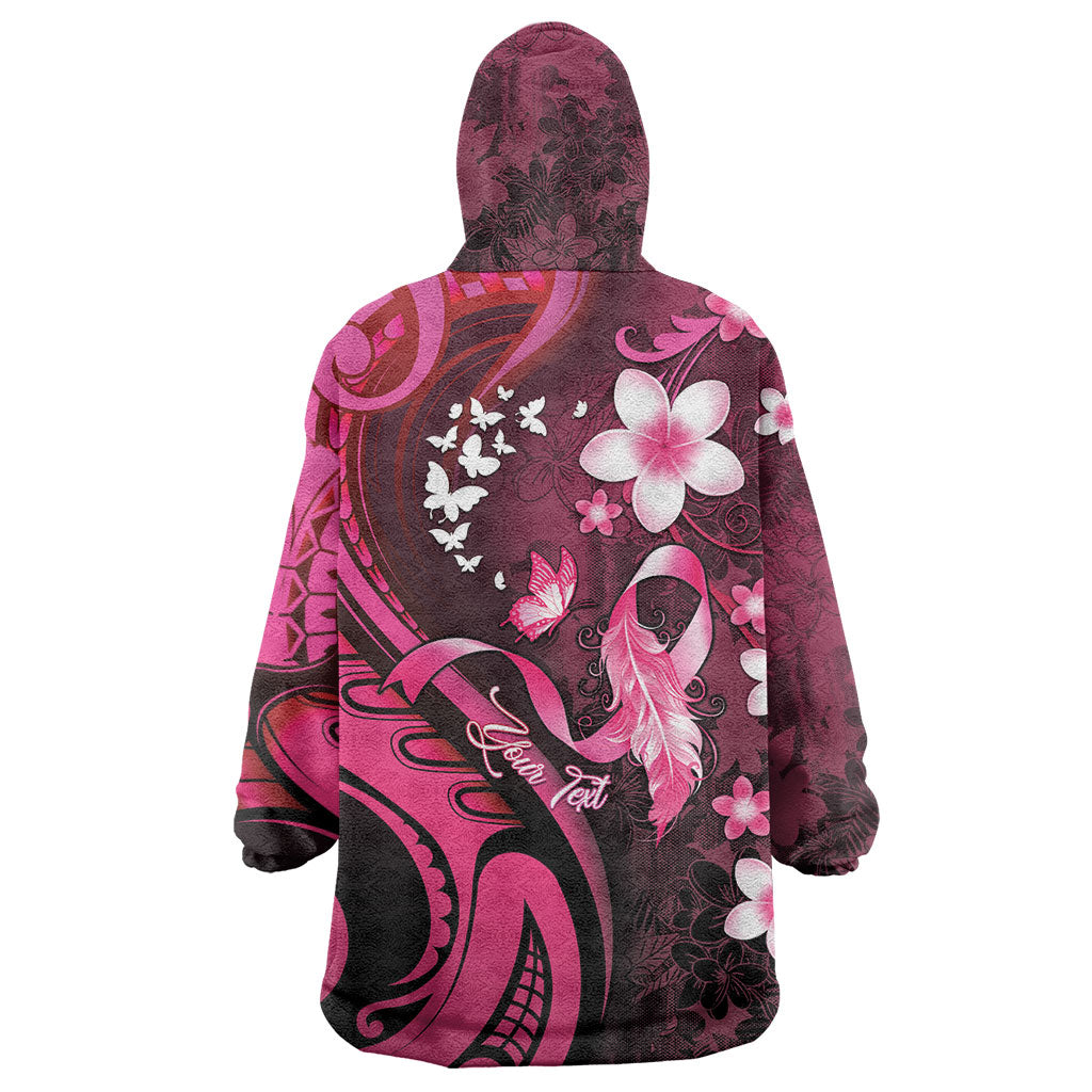Personalised Memorial Breast Cancer Support Wearable Blanket Hoodie Plumeria Floral Tribal Pattern