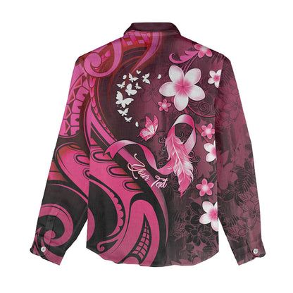 Personalised Memorial Breast Cancer Support Women Casual Shirt Plumeria Floral Tribal Pattern
