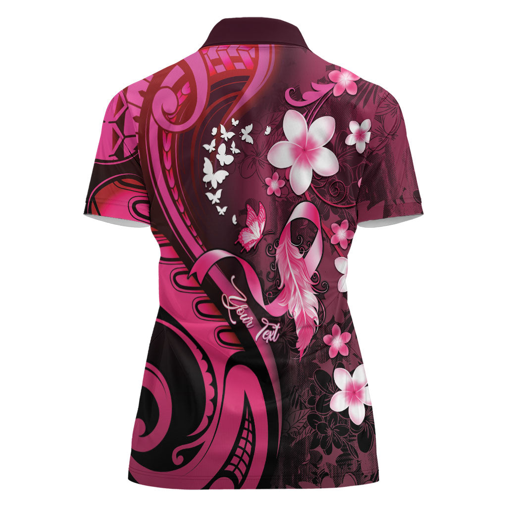 Personalised Memorial Breast Cancer Support Women Polo Shirt Plumeria Floral Tribal Pattern