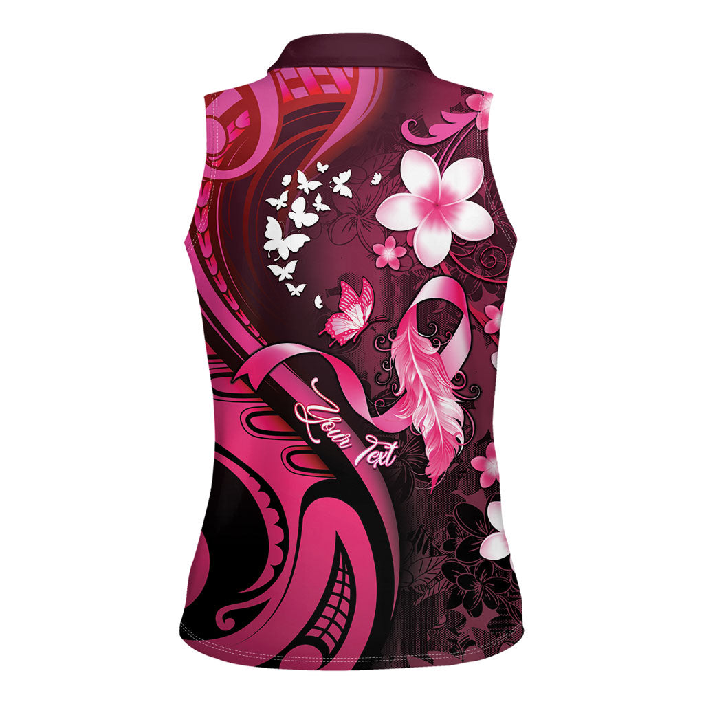 Personalised Memorial Breast Cancer Support Women Sleeveless Polo Shirt Plumeria Floral Tribal Pattern