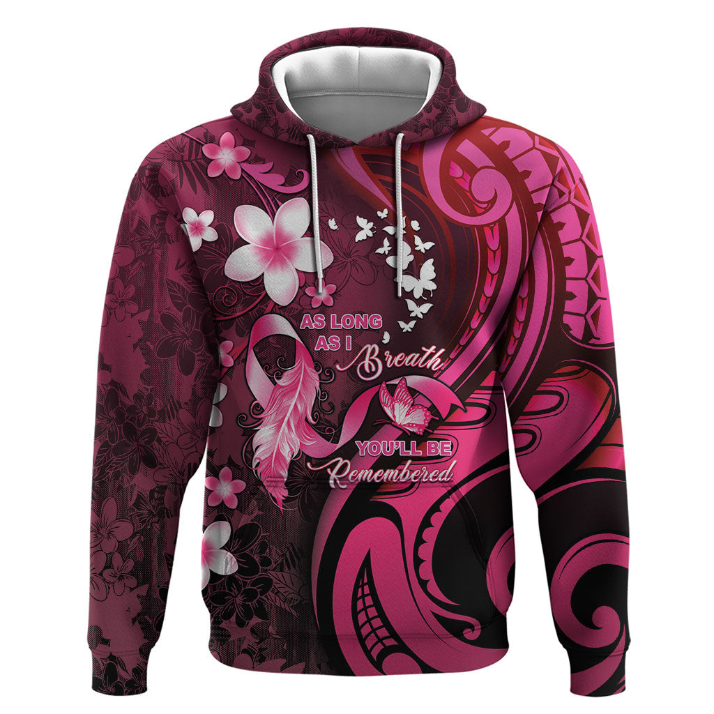 Personalised Memorial Breast Cancer Support Zip Hoodie Plumeria Floral Tribal Pattern