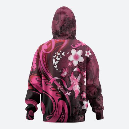 Personalised Memorial Breast Cancer Support Zip Hoodie Plumeria Floral Tribal Pattern