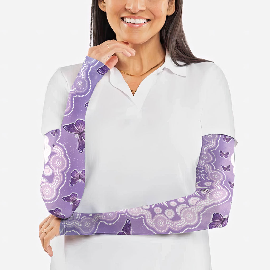 Australia Epilepsy Support Arm Sleeves Purple Butterflies Aboriginal