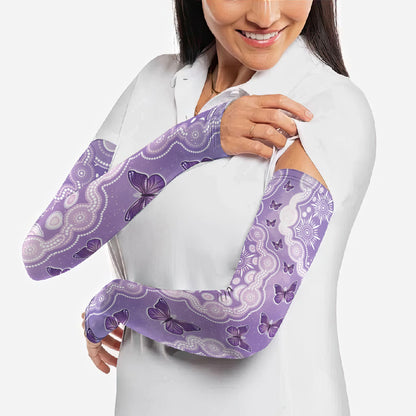 Australia Epilepsy Support Arm Sleeves Purple Butterflies Aboriginal