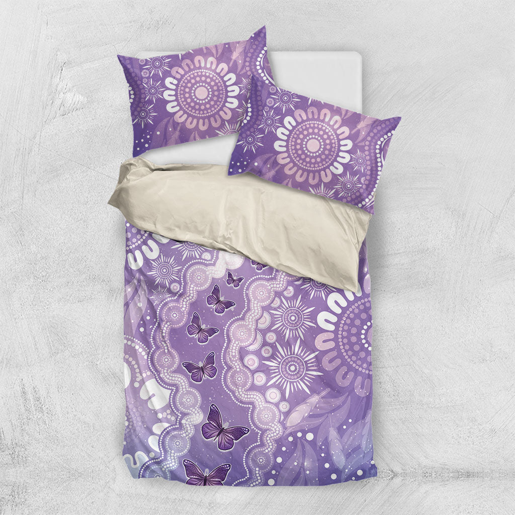 Australia Epilepsy Support Bedding Set Purple Butterflies Aboriginal