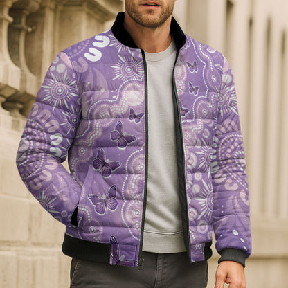 Australia Epilepsy Support Bomber Puffer Jacket Purple Butterflies Aboriginal