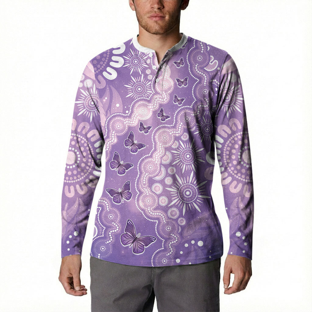 Australia Epilepsy Support Button Sweatshirt Purple Butterflies Aboriginal
