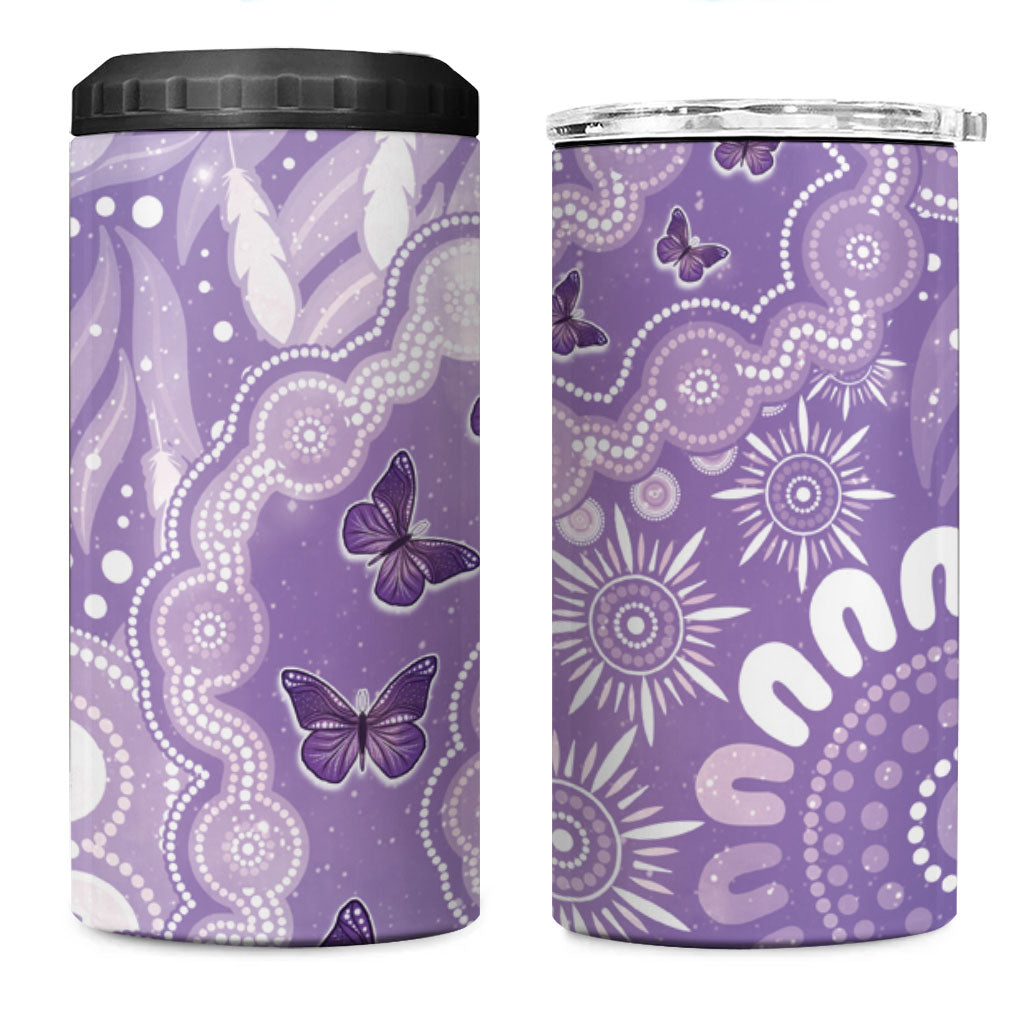 Australia Epilepsy Support 4 in 1 Can Cooler Tumbler Purple Butterflies Aboriginal