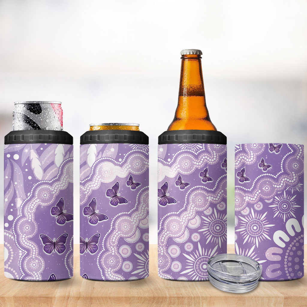 Australia Epilepsy Support 4 in 1 Can Cooler Tumbler Purple Butterflies Aboriginal