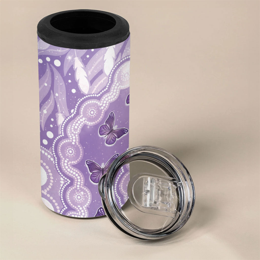 Australia Epilepsy Support 4 in 1 Can Cooler Tumbler Purple Butterflies Aboriginal