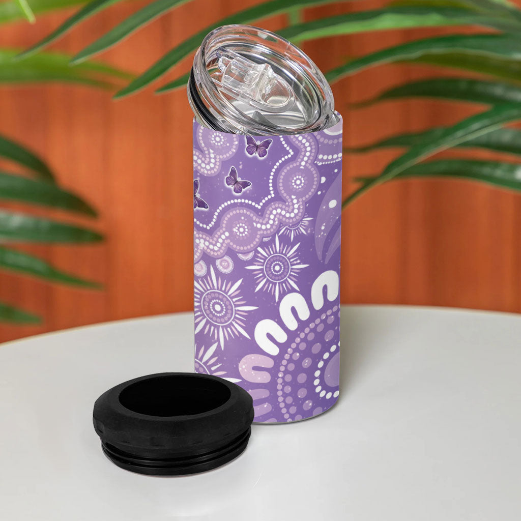 Australia Epilepsy Support 4 in 1 Can Cooler Tumbler Purple Butterflies Aboriginal