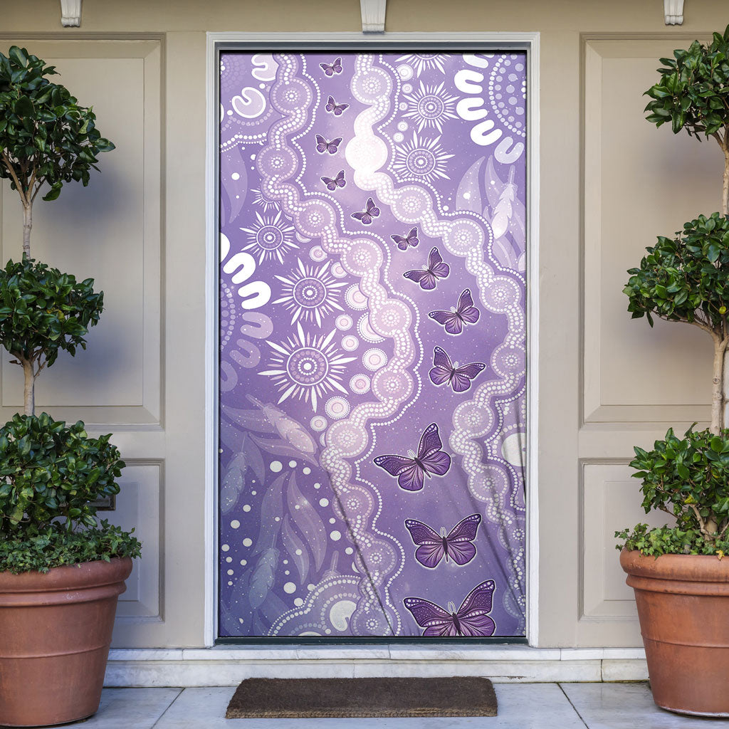 Australia Epilepsy Support Door Cover Purple Butterflies Aboriginal