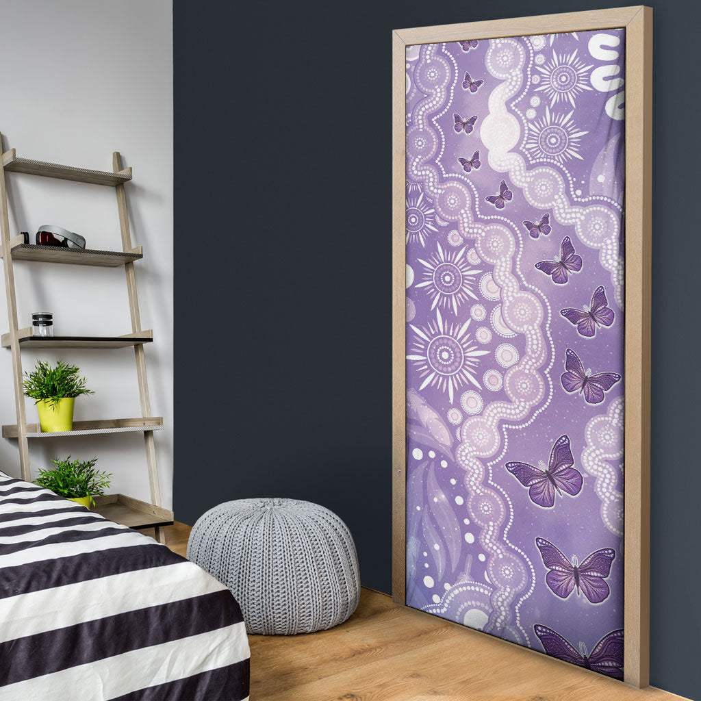 Australia Epilepsy Support Door Cover Purple Butterflies Aboriginal