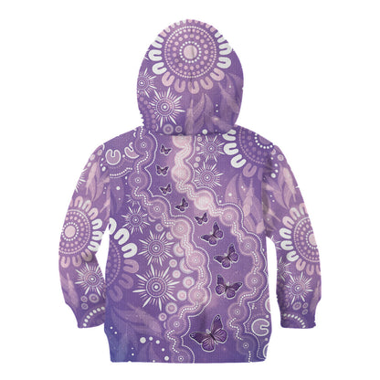 Australia Epilepsy Support Kid Hoodie Purple Butterflies Aboriginal