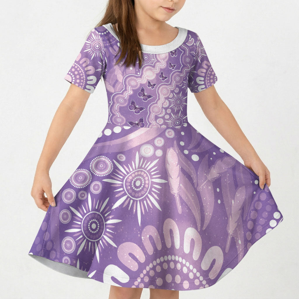 Australia Epilepsy Support Kid Short Sleeve Dress Purple Butterflies Aboriginal