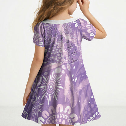 Australia Epilepsy Support Kid Short Sleeve Dress Purple Butterflies Aboriginal