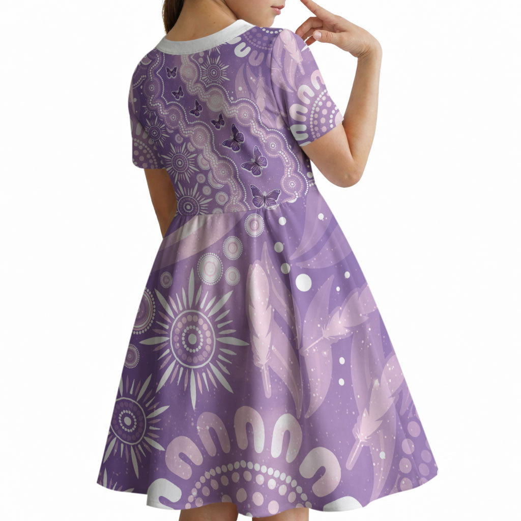 Australia Epilepsy Support Kid Short Sleeve Dress Purple Butterflies Aboriginal