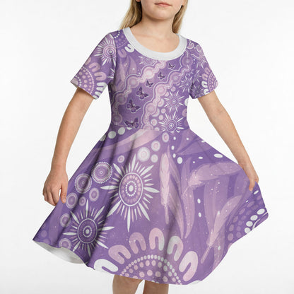 Australia Epilepsy Support Kid Short Sleeve Dress Purple Butterflies Aboriginal