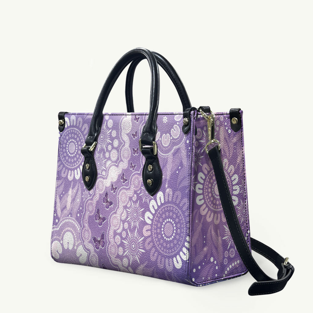 Australia Epilepsy Support Leather Bag Purple Butterflies Aboriginal