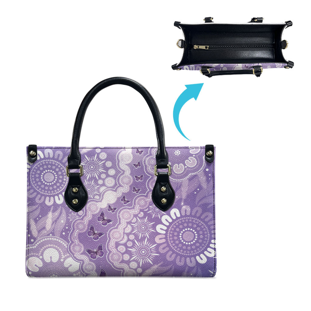 Australia Epilepsy Support Leather Bag Purple Butterflies Aboriginal