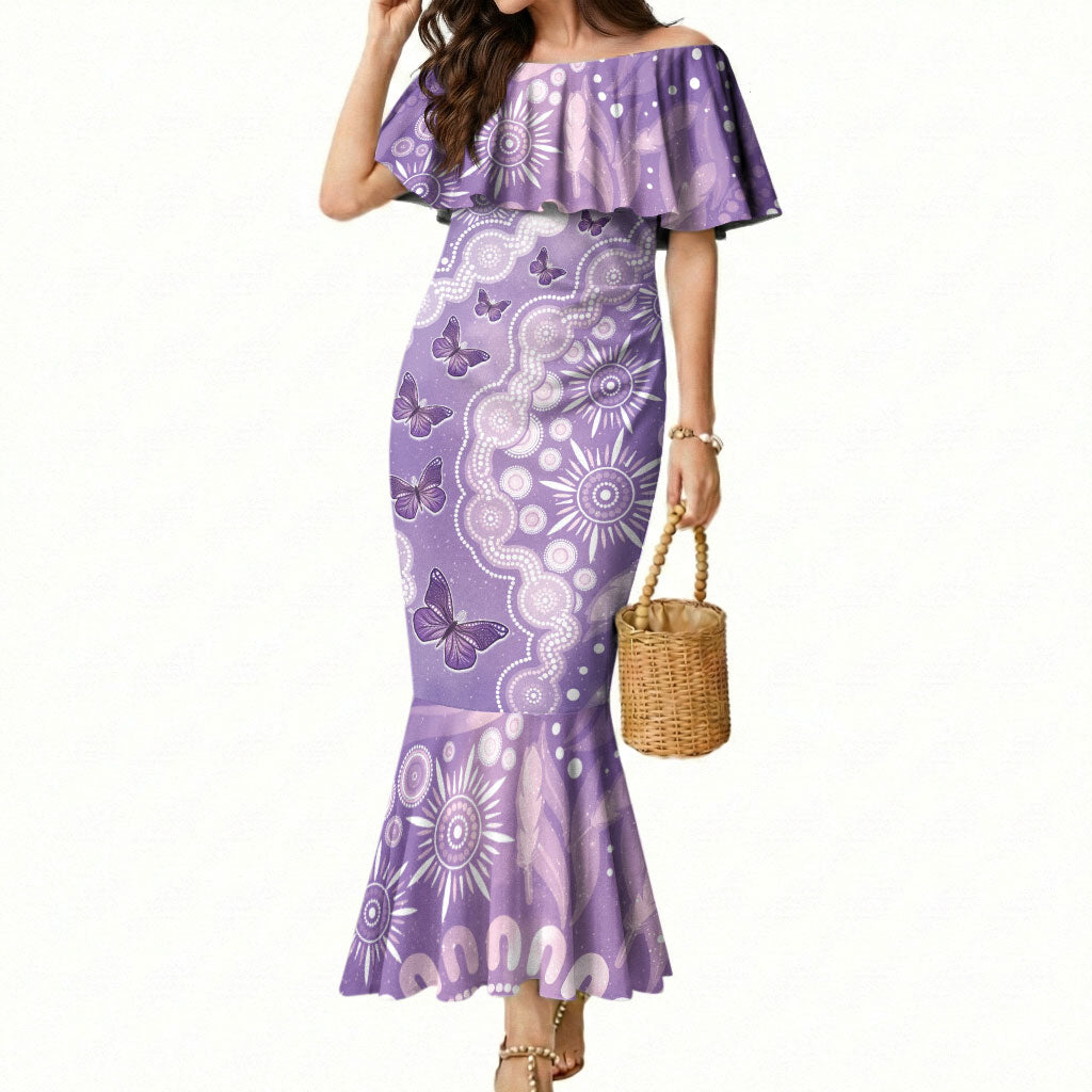 Australia Epilepsy Support Mermaid Dress Purple Butterflies Aboriginal