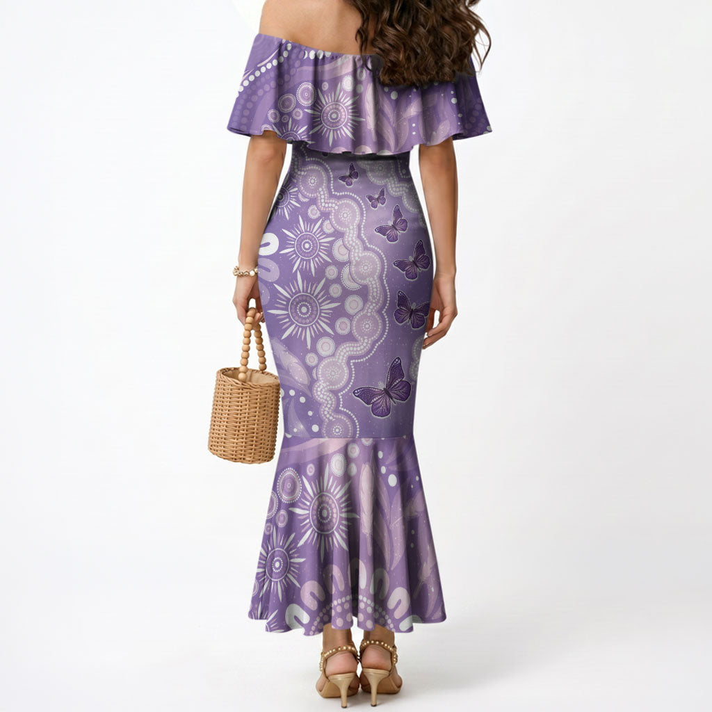 Australia Epilepsy Support Mermaid Dress Purple Butterflies Aboriginal