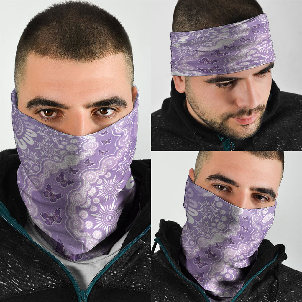 Australia Epilepsy Support Neck Gaiter Purple Butterflies Aboriginal