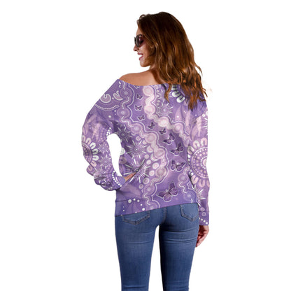 Australia Epilepsy Support Off Shoulder Sweater Purple Butterflies Aboriginal