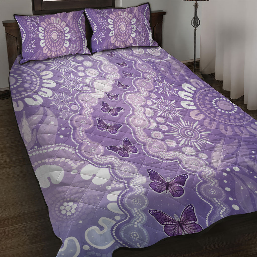 Australia Epilepsy Support Quilt Bed Set Purple Butterflies Aboriginal