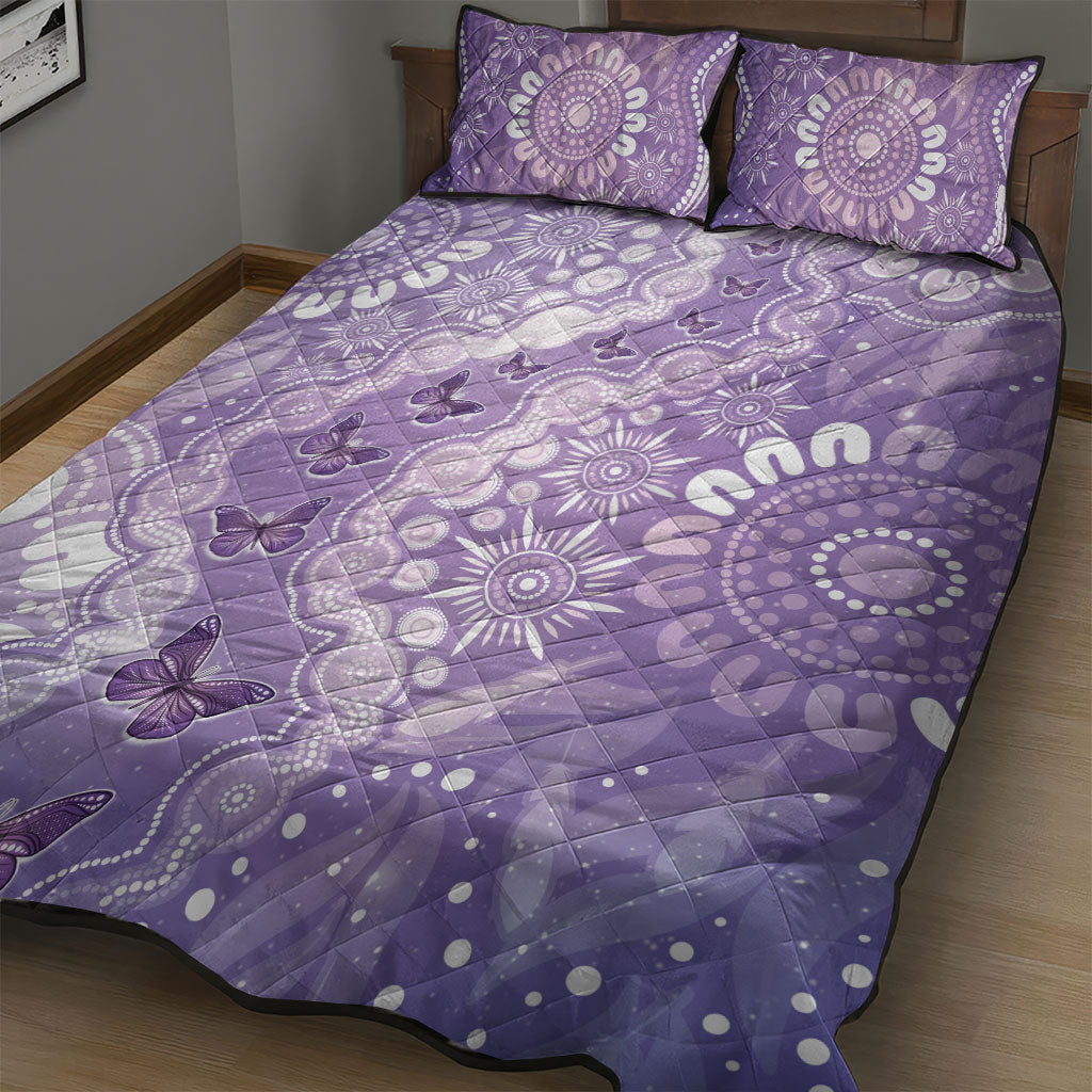 Australia Epilepsy Support Quilt Bed Set Purple Butterflies Aboriginal