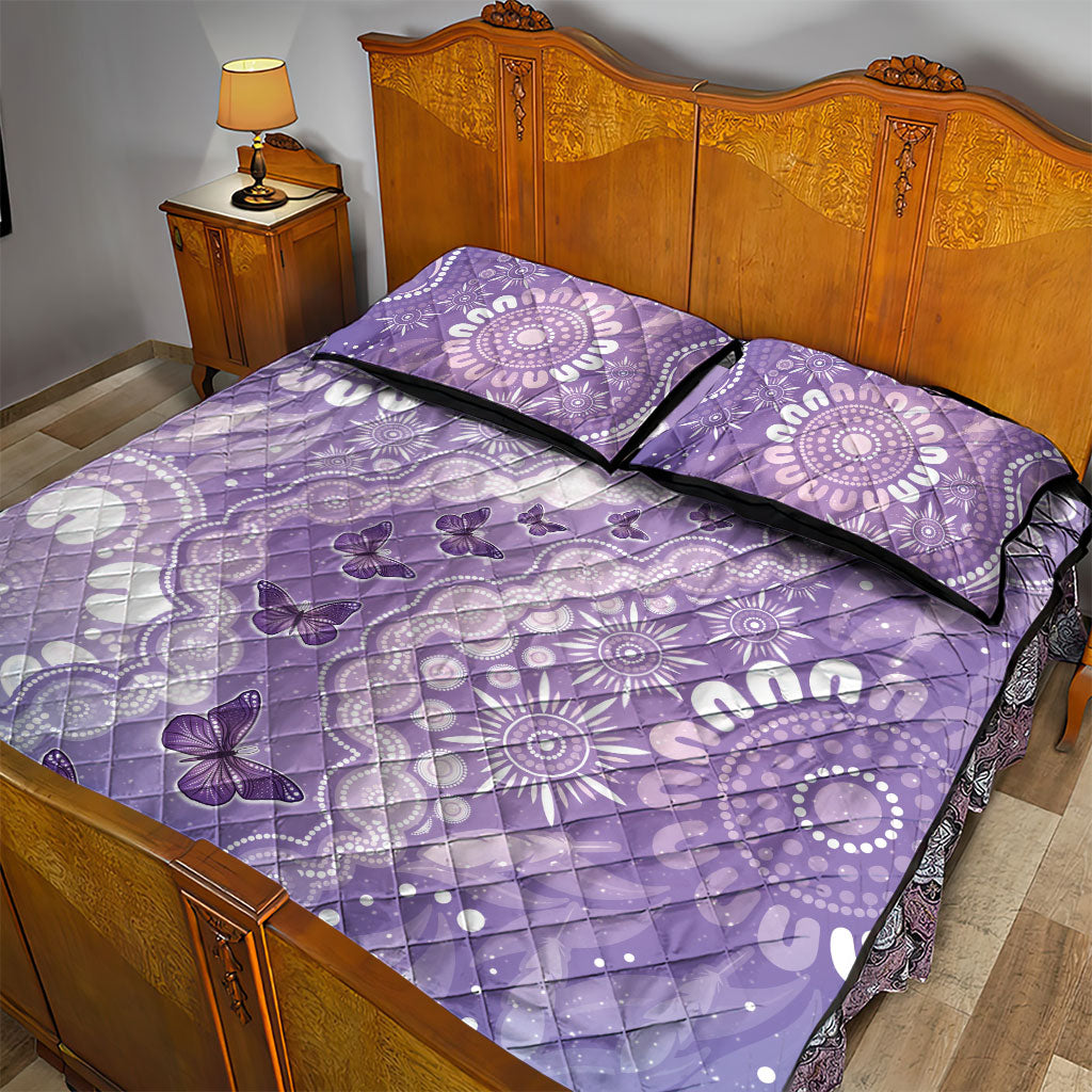Australia Epilepsy Support Quilt Bed Set Purple Butterflies Aboriginal