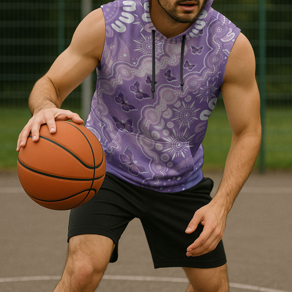 Australia Epilepsy Support Sleeveless Hoodie Purple Butterflies Aboriginal