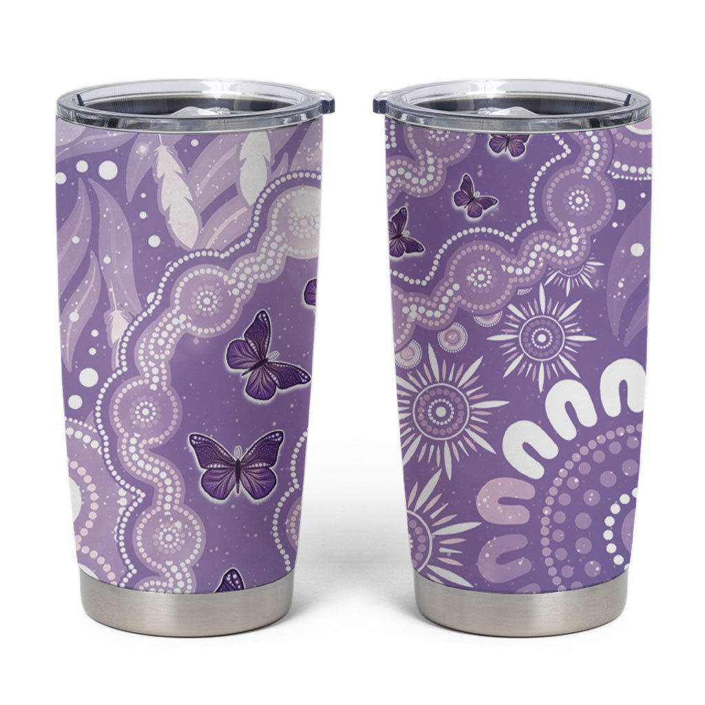 Australia Epilepsy Support Tumbler Cup Purple Butterflies Aboriginal