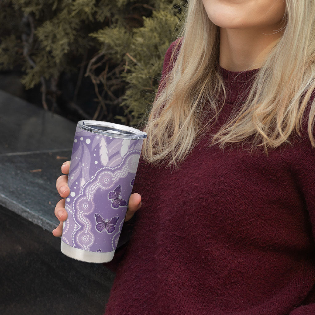 Australia Epilepsy Support Tumbler Cup Purple Butterflies Aboriginal